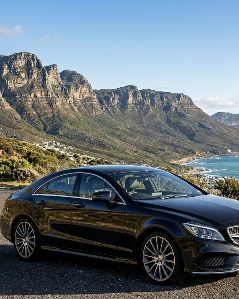 Private chauffeur vehicle overlooking Cape Town coastline
