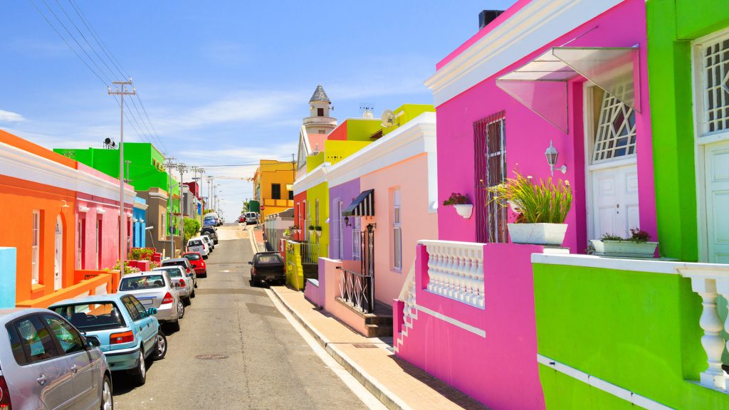 Bo Kaap Colourful houses in the street
